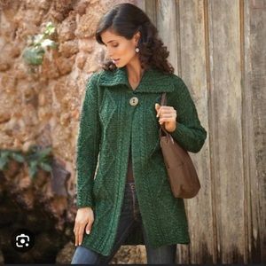 Carraig Donn Made in Ireland Merino Wool Coat Cardigan Green Small